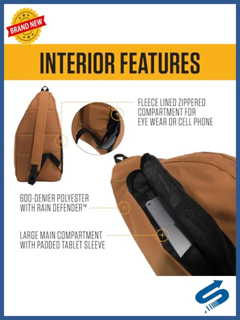 Sling Backpack Crossbody with Padded Tablet Sleeve and Adjustable Strap